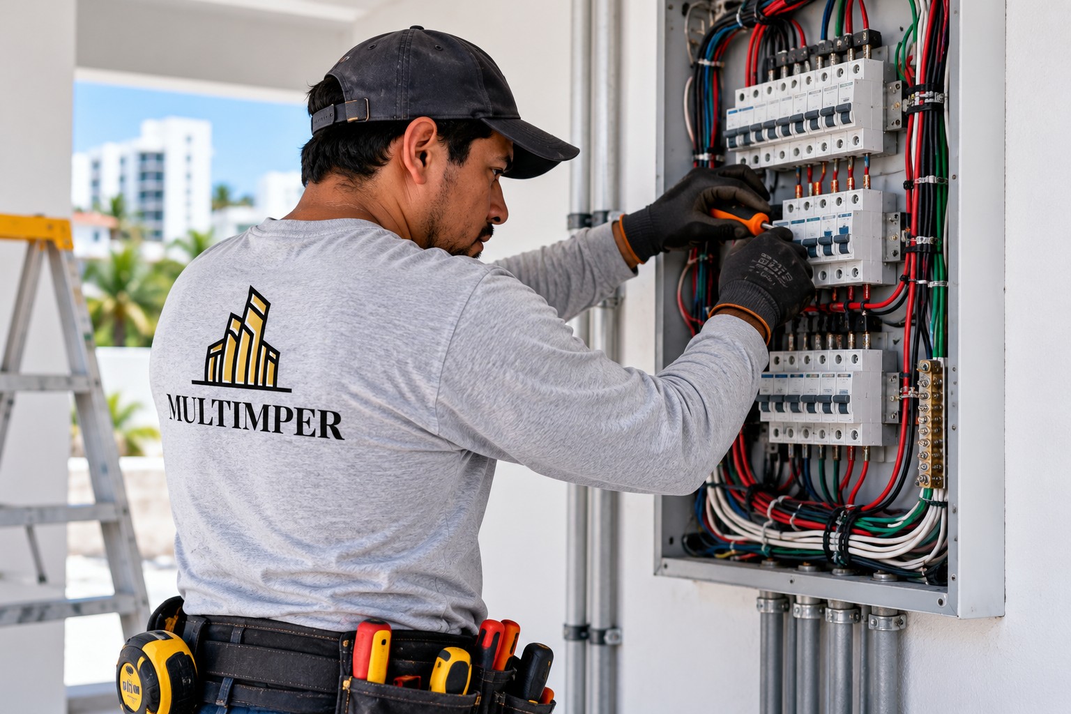 Trabajador revisando un tablero eléctrico