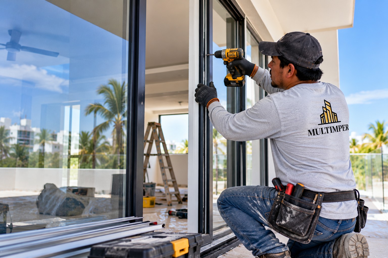 Trabajador instalando una ventana de aluminio